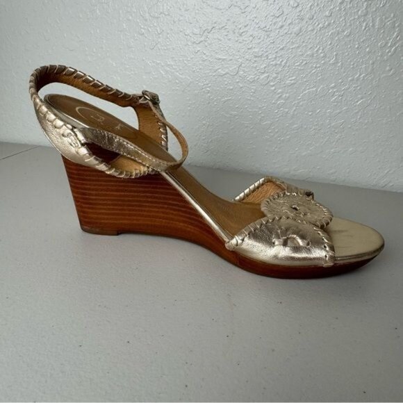 Jack Rogers Luccia stardust gold wedge heeled sandals ankle strap 10 - Picture 8 of 11